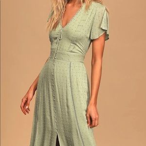 Lulus Sage Green Swiss Dot Maxi Dress - M